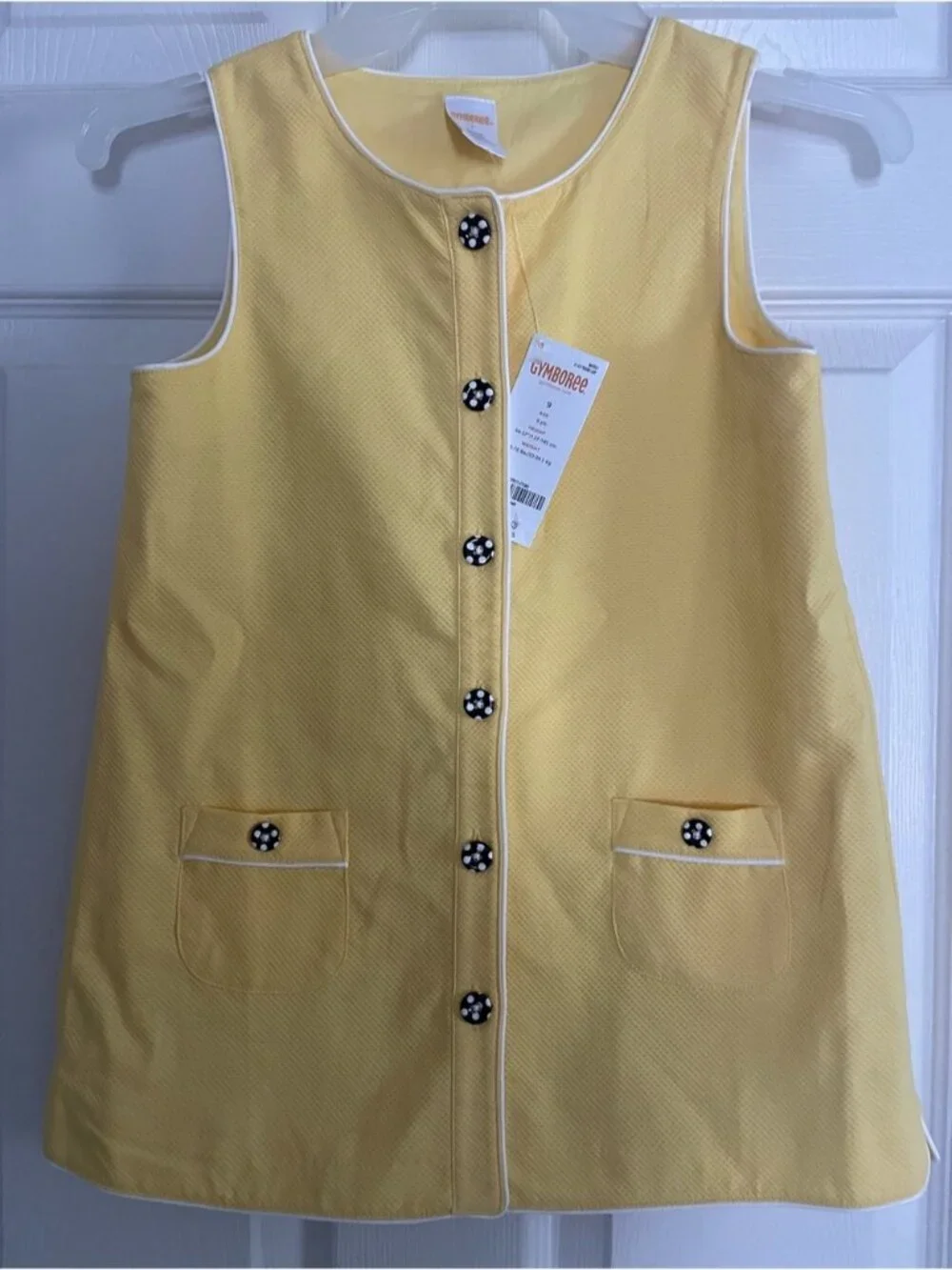 NWT Gymboree Bright Yellow Sleeveless Dress with Black Polka Dot Buttons 9 years